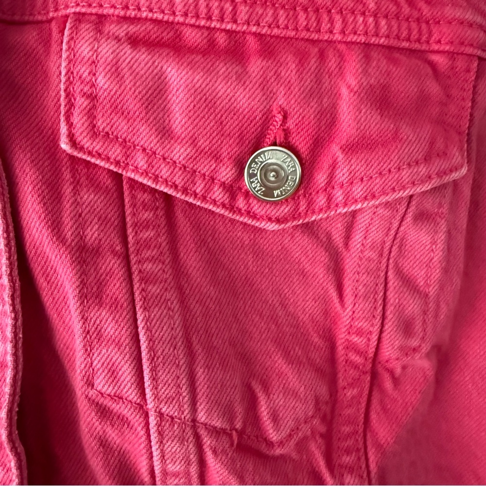 Zara Cropped Pink Denim Jacket Size M 100% Cotton Hot Pink Trucker - Picture 4 of 7